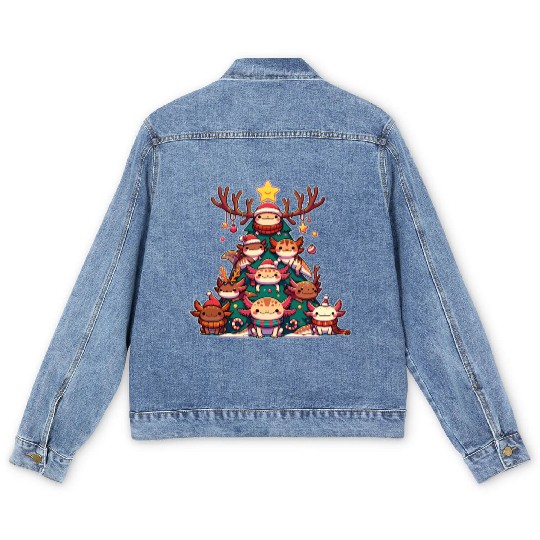Axolotl Christmas Tree Merry Christmas Men's Denim Jackets