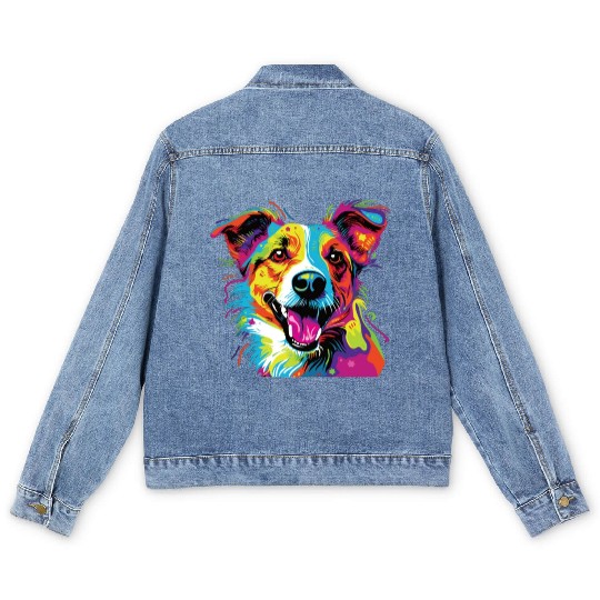 Watercolor Colorful Jack Russell Terrier Men's Denim Jackets
