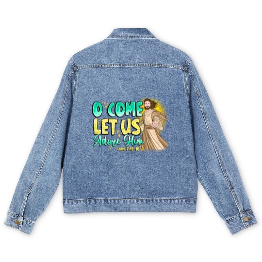O Come Let Us Adore Him Men's Denim Jackets