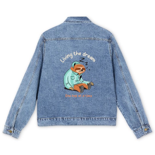 Living the dream one nap at a time, sleepy sloth Men's Denim Jackets