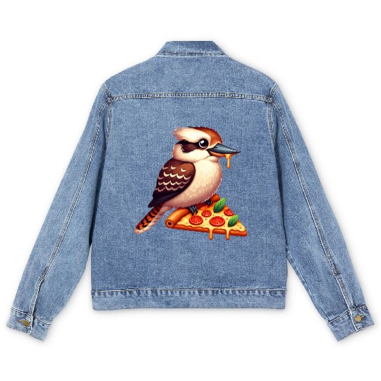 Kookaburra is enjoying a delicious pizza Men's Denim Jackets