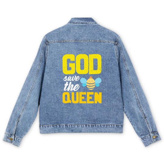 Earth Quote God Save The Queen Bee Men's Denim Jackets