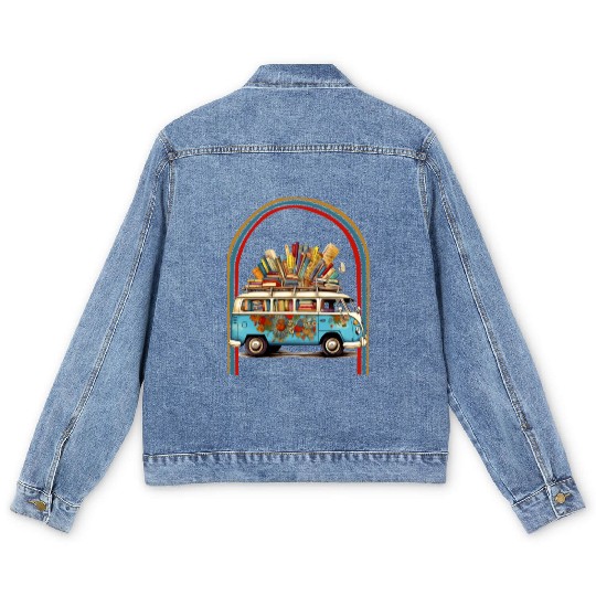 Books Reading English Teacher Hippie Van Retro Men's Denim Jackets