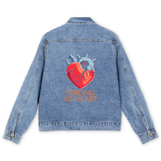 CHD Awareness Men's Denim Jackets, Strong At Heart Pumping Iron