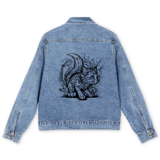 Cute Little Space Cat In Splash Style Men's Denim Jackets
