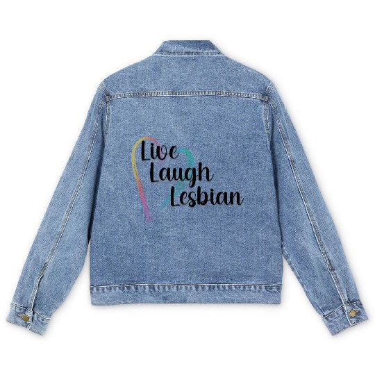 Live Laugh Lesbian LGBTQ Rainbow Heart Gay Pride Men's Denim Jackets