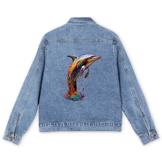 Rainbow Dolphin Men's Denim Jackets