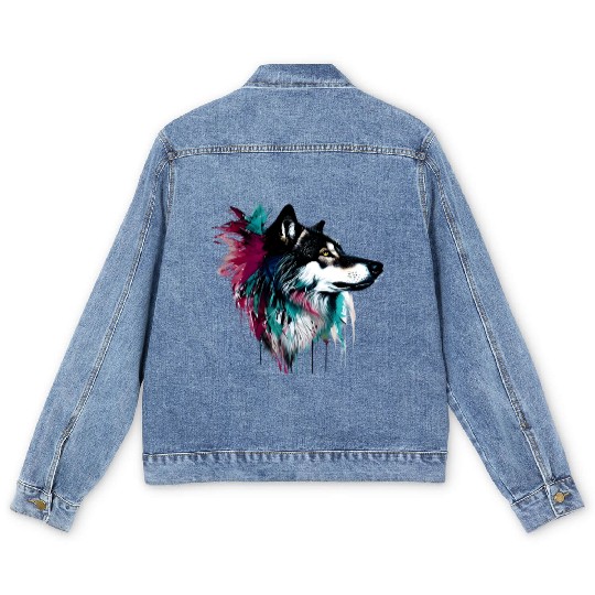 Colorful Wolf Men's Denim Jackets