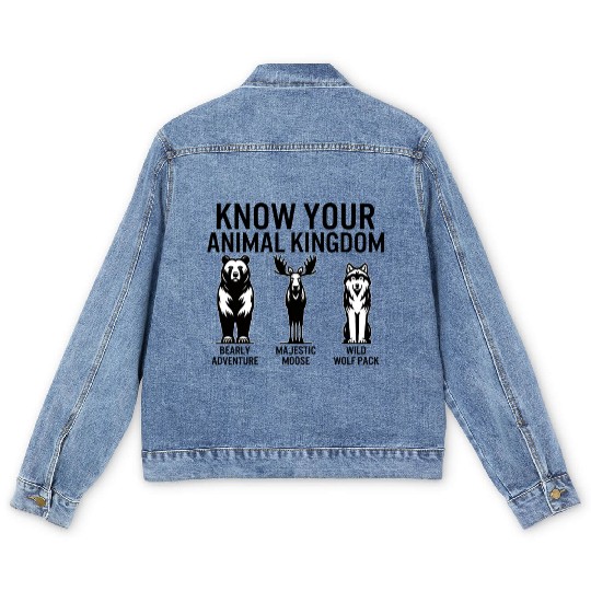 Jungle Men's Denim Jackets, Know Your Animal Kingdom Bear Moose