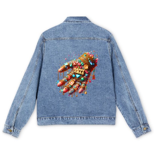 Hand with HAPPY XMAS text Men's Denim Jackets