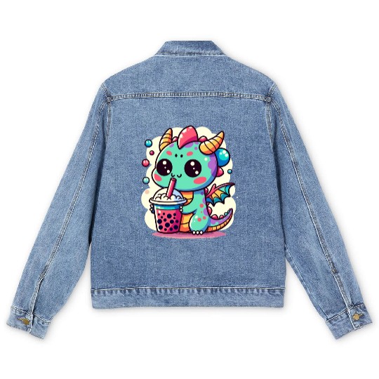 Boba Tea Dragon Kawaii Men's Denim Jackets