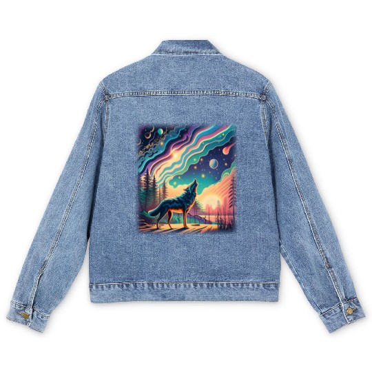 Majestic Wolf Howling At The Eclipse Men's Denim Jackets
