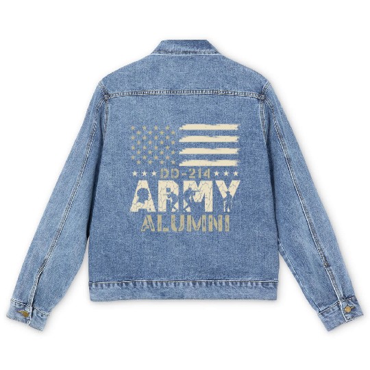 DD-214 Army Alumni Military US Flag Veteran USA Men's Denim Jackets