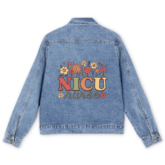 NICU Nurse Floral Tribute Men's Denim Jackets