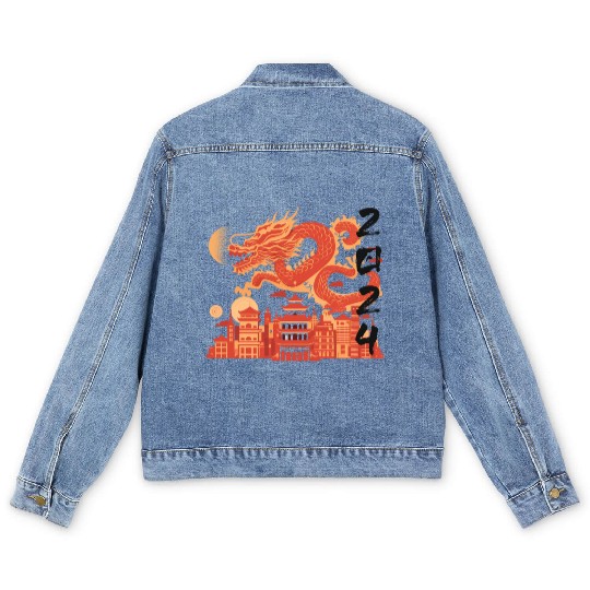 Year Of The Dragon Men's Denim Jackets | chinese lanterns