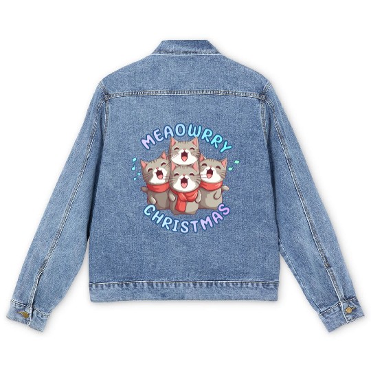 Christmas Kittens sing lovely Christmas song Men's Denim Jackets