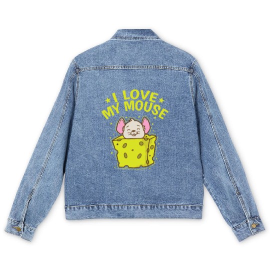 I love my Mouse Rodent Cheese Mammal Men's Denim Jackets