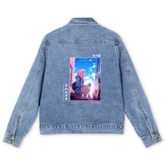 Japanese Aesthetic Kawaii Coffee Lover Anime Girl Men's Denim Jackets