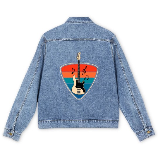 Retro Vintage Bass Guitar Pick music nout Guitari Men's Denim Jackets