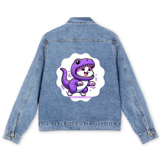 Energetic Cat in Velociraptor Costume - Playful Fe Men's Denim Jackets