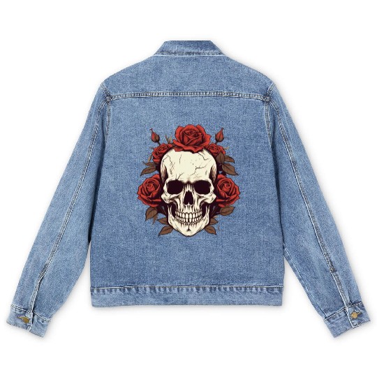 Skull rose aesthetic grunge roses goth gift Men's Denim Jackets