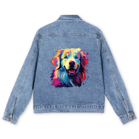 Watercolor Colorful Great Pyrenees Men's Denim Jackets