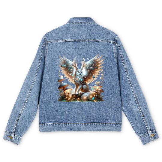 Mystic Owl of the Enchanted Forest Men's Denim Jackets