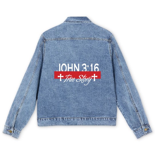 John 3:16 True Story Love Jesus Christian Men's Denim Jackets