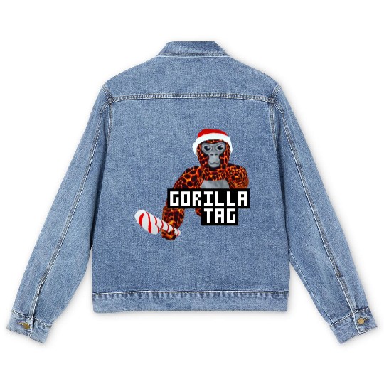 Gorilla Tag Santa Monkey Candy Cane Gorilla Men's Denim Jackets