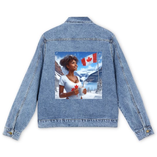 Canadian Winter Snow in Banff Canada Men's Denim Jackets