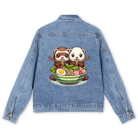 Ferret Ramen Noodle Japanese Kawaii Anime Gifts Men's Denim Jackets