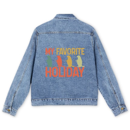 My Favorite Holiday Groundhog Day Retro Vintage Men's Denim Jackets