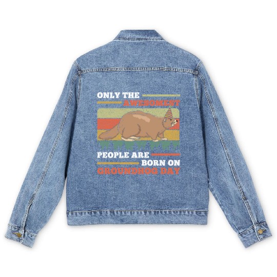 Awesomest People Groundhog Day Retro Vintage Men's Denim Jackets