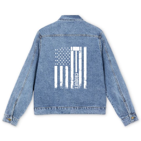 Croquet Player US Flag Croquet Men's Denim Jackets