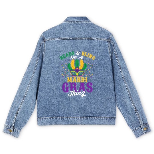 Beads & Bling It's A Mardi Gras Thing Party Carniv Men's Denim Jackets