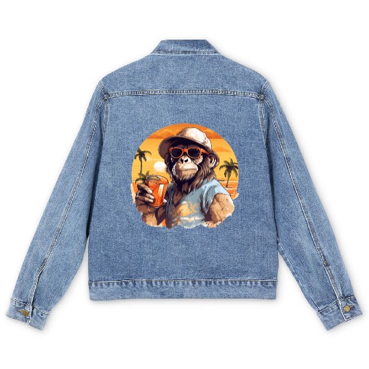 Cool Monkey With Drink Funny Animals Chimpanzee Men's Denim Jackets