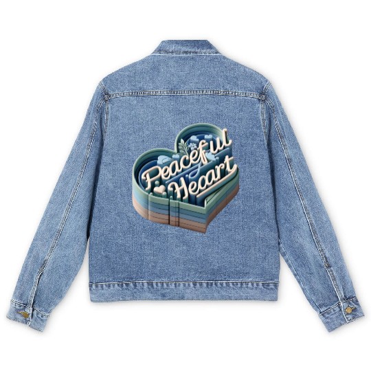 3D Peaceful Heart Typography Design Men's Denim Jackets
