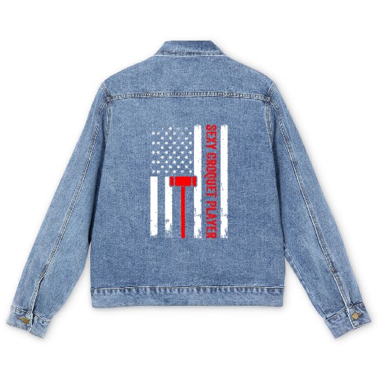 Sexy Croquet Player US Flag Croquet Player Men's Denim Jackets