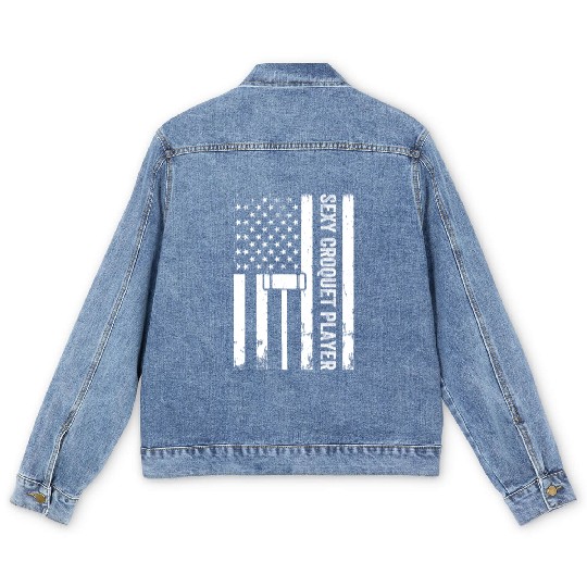 Playing Croquet US Flag Sexy Croquet Player Men's Denim Jackets