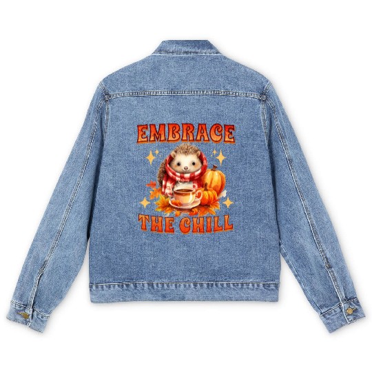 Embrace the Chill Cute Hedgehog Animal Tea Lover Men's Denim Jackets