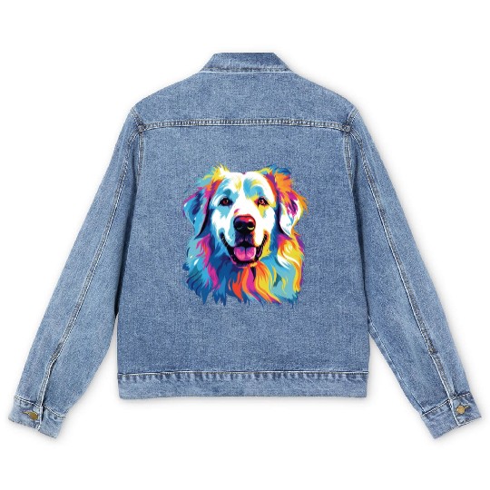 Watercolor Colorful Great Pyrenees Men's Denim Jackets