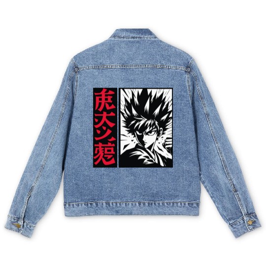 Anime Power Unleashed, aesthetic, japanese design Men's Denim Jackets