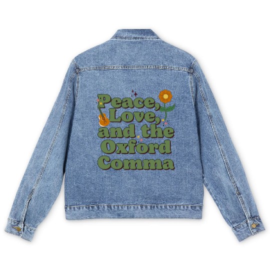 Funny Oxford Comma Peace Love and the Oxford Comma Men's Denim Jackets