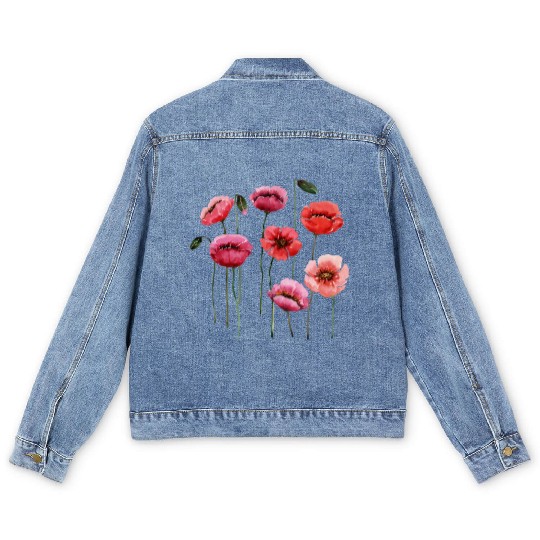 Poppies, spring bloomers, summer, flower, vintage. Men's Denim Jackets