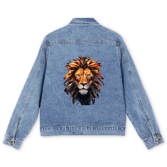 Geometric Lion Animation Men's Denim Jackets