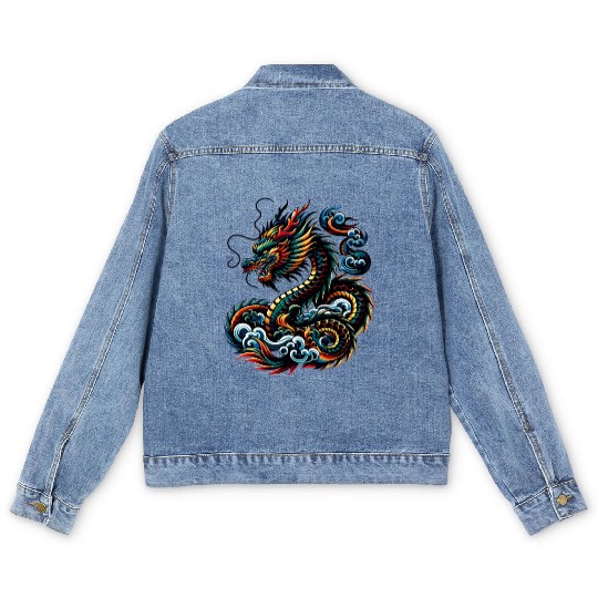 Colorful Dragon Zodiac Chinese Dragon Art Men's Denim Jackets