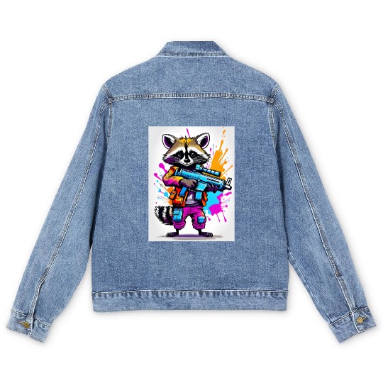 Raccoon with laser gun Men's Denim Jackets