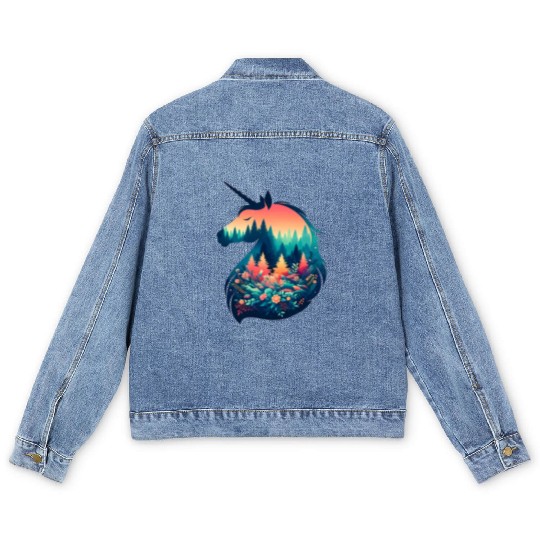 Nature in Unicorn Pattern Men's Denim Jackets