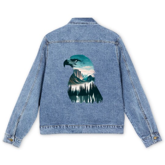 Nature in Eagle Pattern Men's Denim Jackets