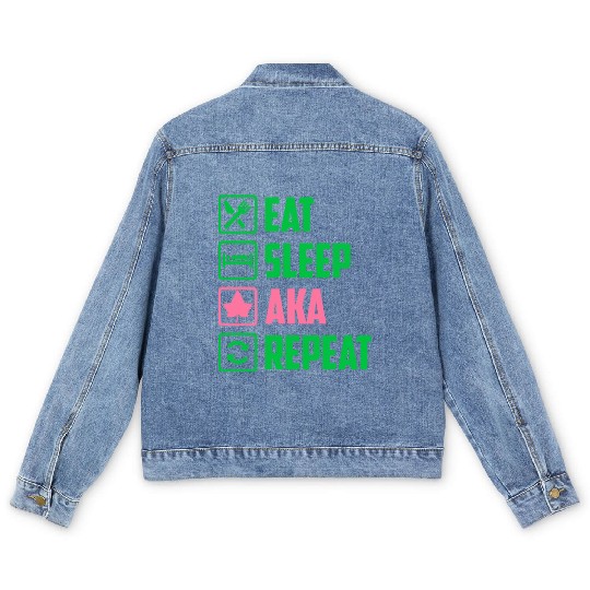 Eat Sleep AKA Repeat Alpha Kappa Alpha Womens Gift Men's Denim Jackets
